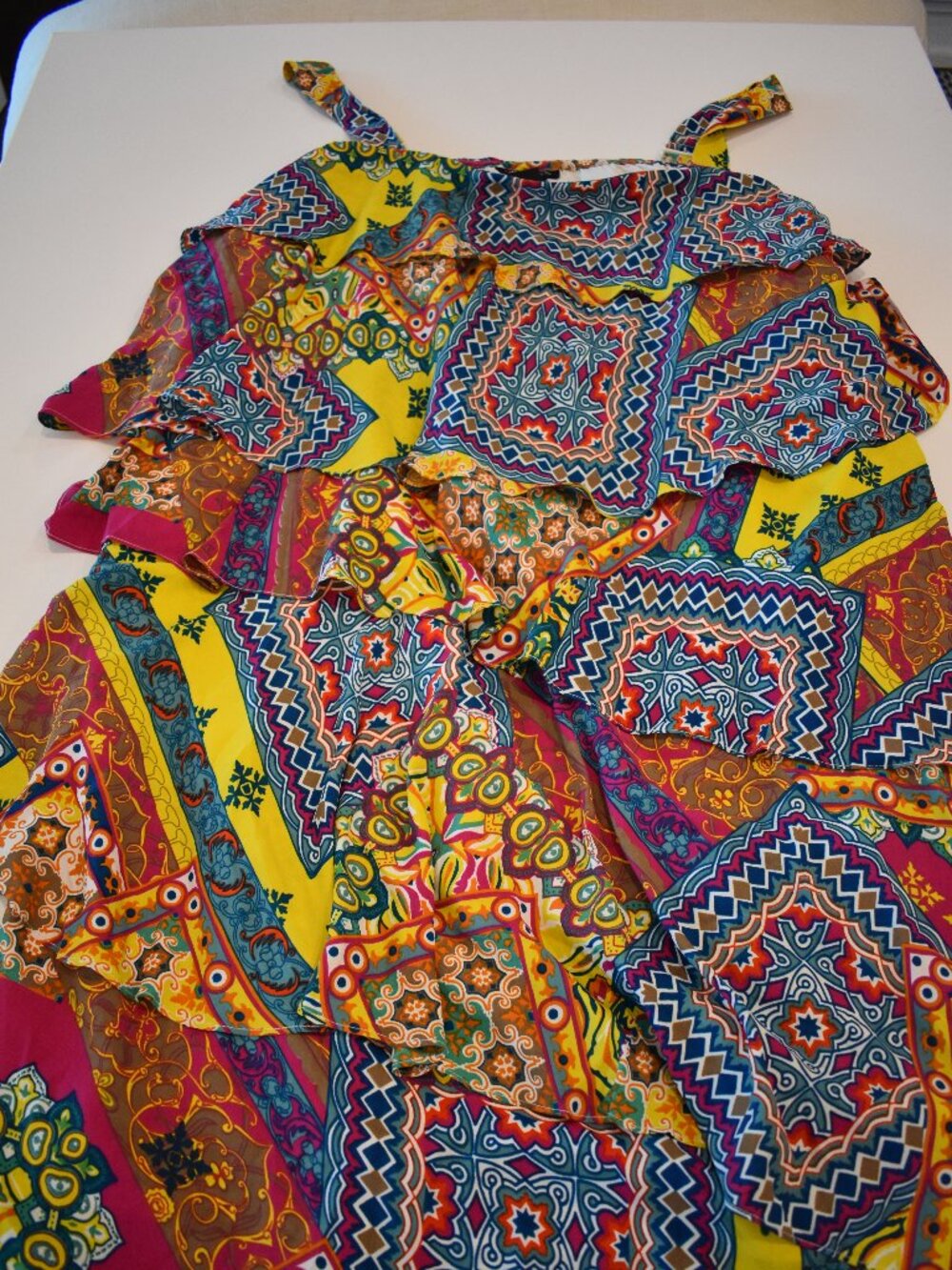 Denim 24/7 Women 26W Multicolor Boho Cold Shoulder Ruffle Mid Dress Plus Size